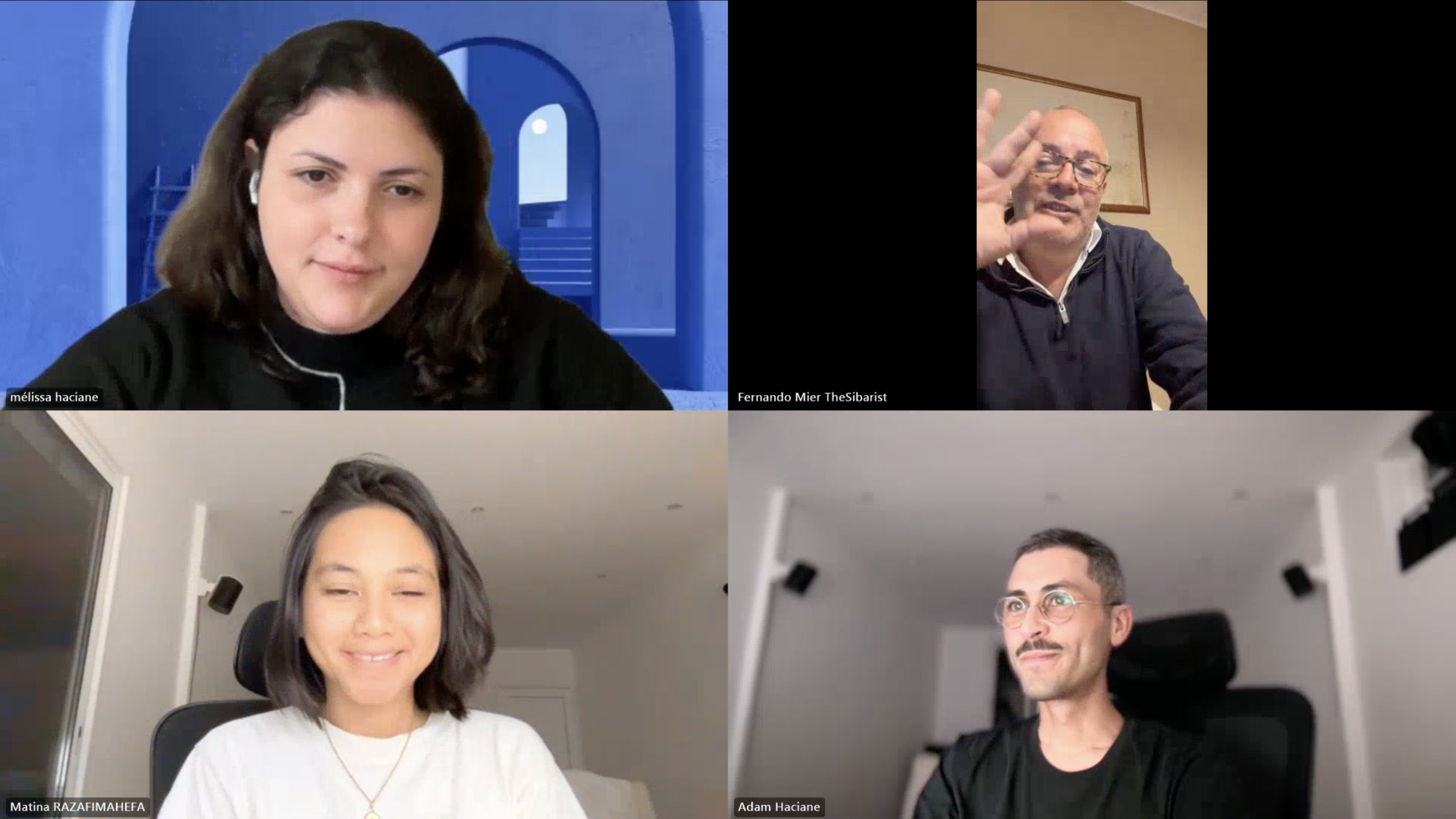 Video call with Fernando Mier from The Sibarist &mdash; Melissa, Fernando, Matina and Adam